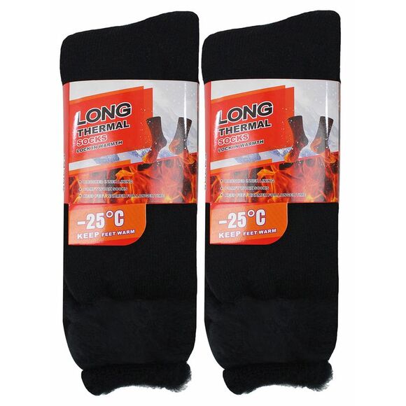 Black Extra Long 2 Pack Thermal Mens Socks - Picture 2 of 6